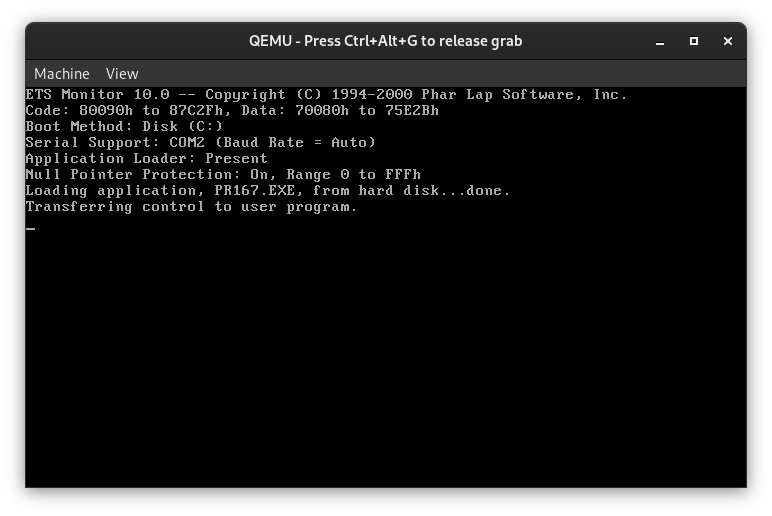 QEMU display output of ETS Monitor 10.0